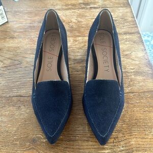 Sole Society Mavis stacked heel loafer in navy suede
